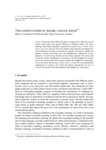 Linguistica ONLINE. Published: May 7, 2012 http://www.phil.muni.cz/linguistica/art/al-adaileh/ada-001.pdf ISSNTHE CONNOTATIONS OF ARABIC COLOUR TERMS[*] Bilal A. Al-Adaileh (Al-Hussein Bin Talal University, Jo