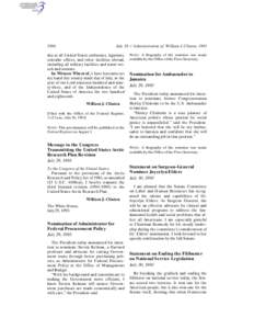 1504  July 29 / Administration of William J. Clinton, 1993 day at all United States embassies, legations, consular offices, and other facilities abroad,