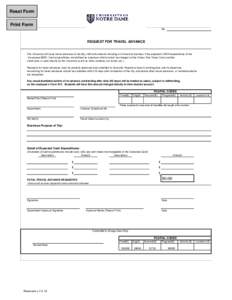 Reset Form  Print Form No.  REQUEST FOR TRAVEL ADVANCE