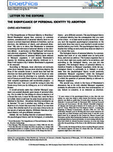 Bioethics ISSN[removed]print); [removed]online) Volume 25 Number[removed]pp 230–232 doi:[removed]j[removed]01845.x  LETTER TO THE EDITORS