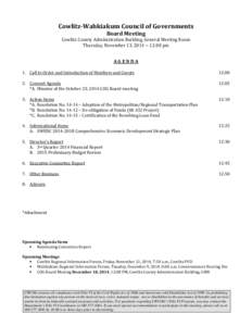 Cowlitz-Wahkiakum Council of Governments Board Meeting Cowlitz County Administration Building, General Meeting Room Thursday, November 13, 2014 ~ 12:00 pm  AGENDA