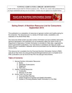 Eating Smart: A Nutrition Resource List for Consumers