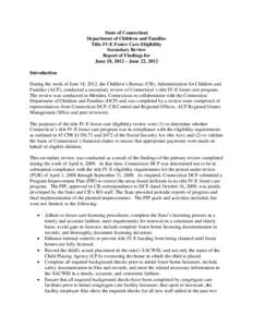 Connecticut 2012 Title IV-E Foster Care Eligibility Secondary Review Report