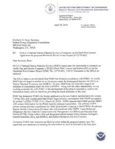 Enclosure  NOAA’S NATIONAL MARINE FISHERIES SERVICE’S COMMENTS REGARDING PACIFIC GAS AND ELECTRIC COMPANY’S DRAFT HUMBOLDT WAVECONNECT PILOT LICENSE APPLICATION