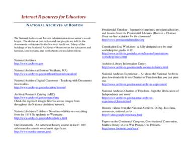 List of Internet Resources at the National Archives