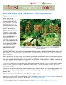 Forest Health Program Targets Aid to Okanogan & Ferry County Landowners Posted on October 16, 2013 A pilot project by the Washington State Department of Natural Resources (DNR) gives landowners in the Kettle