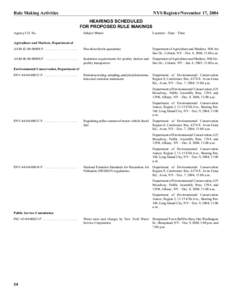 Rule Making Activities  NYS Register/November 17, 2004 HEARINGS SCHEDULED FOR PROPOSED RULE MAKINGS