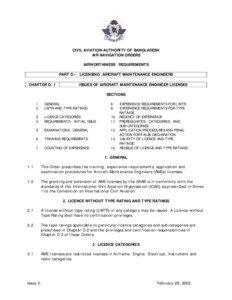 CIVIL AVIATION AUTHORITY OF BANGLADESH AIR NAVIGATION ORDERS AIRWORTHINESS REQUIREMENTS