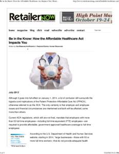 Be in the Know: How the Affordable Healthcare Act Impacts You | RetailerNow