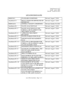 EnergySolutions LLC Issued – April 4, 2003 Revised – October 30, 2014 LIST OF REVISION DATES MODULE I