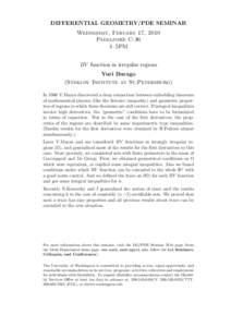 DIFFERENTIAL GEOMETRY/PDE SEMINAR Wednesday, Febuary 17, 2010 Padelford C-36 4–5PM BV function in irregular regions Yuri Burago