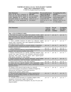 NORTHEAST SMALL SCALE, “SUSTAINABLE” FARMER SKILL SELF-ASSESSMENT TOOL © 2000 New England Small Farm Institute Task Statements These are the duties (categories of work) and tasks (discrete chunks of