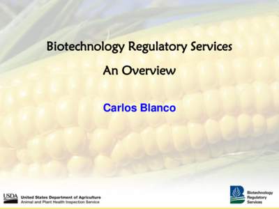 Biotechnology Regulatory Services An Overview Carlos Blanco Mission Statement: