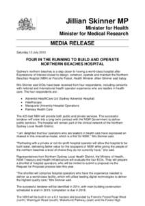 Jillian Skinner MP Minister for Health Minister for Medical Research MEDIA RELEASE Saturday 13 July 2013