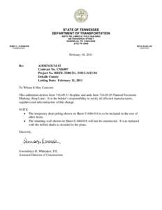 STATE OF TENNESSEE DEPARTMENT OF TRANSPORTATION SUITE 700, JAMES K. POLK BUILDING 505 DEADERICK STREET NASHVILLE, TN[removed][removed]