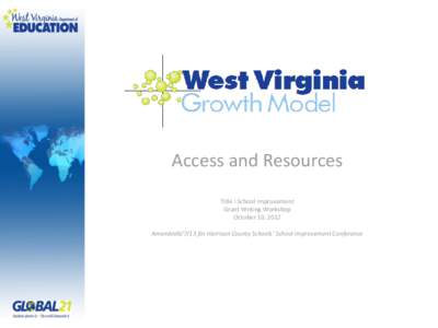 Access and Resources Title I School Improvement Grant Writing Workshop October 10, 2012 Amended6/7/13 for Harrison County Schools’ School Improvement Conference