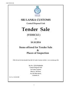 CDU/TSSRI LANKA CUSTOMS Central Disposal Unit  Tender Sale