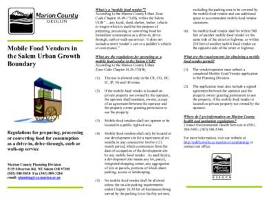 Mobile Food Vendors in the Salem Urban Growth Boundary Regulations for preparing, processing or converting food for consumption