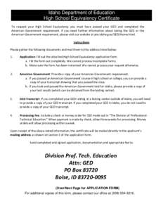 Application for High School Equivalency Certificate