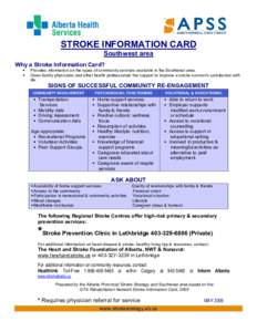 STROKE INFORMATION CARD Southwest area Why a Stroke Information Card?  