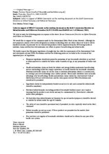 -----Original Message----From: Frances Mason [mailto:[removed]] Sent: Thursday, March 31, 2005 4:30 PM To: SANCO DIETETIC Subject: Letter in support of IBFAN Comments on the working document on the d