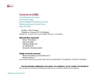 Commune de AUBEL L Arrondissement de Verviers la Province de Liège