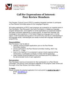 First Peoples’ Cultural Council 1A Boat Ramp Rd. Brentwood Bay, BC V8M 1N9[removed]www.fpcc.ca  Call for Expressions of Interest: