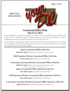 May 1, 2012  DIRECTOR’S NEWS UPDATE  Correctional Officer Week