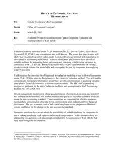 Office of Economic Analysis Memo re: Economic Perspective on Employee Option Expensing: Valuation and Implementation of FAS 123(R)