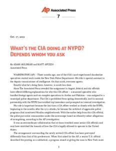 7  Oct. 17, 2011 What’s the CIA doing at NYPD? Depends whom you ask