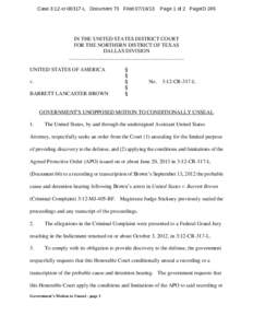 Case 3:12-crL Document 73 FiledPage 1 of 2 PageID 245 IN THE UNITED STATES DISTRICT COURT FOR THE NORTHERN DISTRICT OF TEXAS