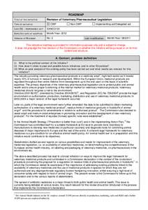 ROADMAP TITLE OF THE INITIATIVE TYPE OF INITIATIVE Revision of Veterinary Pharmaceutical Legislation CWP