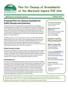 Plan for Cleanup of Groundwater at the Maryland Square PCE Site NDEP Bureau of Corrective Actions Proposed Plan for Cleanup Available for Public Review and Comment