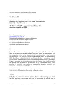 Revista Electrónica de Investigación Educativa  Vol. 3, No. 2, 2001 El sentido de la pedagogía crítica en la era de la globalización. Entrevista a Peter McLaren