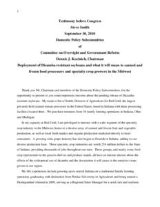 1  Testimony before Congress Steve Smith September 30, 2010 Domestic Policy Subcommittee