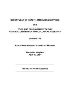 DEPARTMENT OF HEALTH AND HUMAN SERVICES and FOOD AND DRUG ADMINISTRATION NATIONAL CENTER FOR TOXICOLOGICAL RESEARCH  convene the