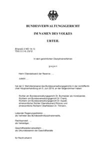 BUNDESVERWALTUNGSGERICHT IM NAMEN DES VOLKES URTEIL BVerwG 2 WD[removed]TDG S 3 VL 23/12