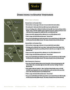 D IRECTIONS TO S HAFER V INEYARDS Yountville Cross Road DIRECTIONS