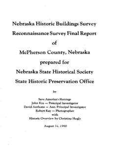 Nebraska Historic Buildings Survey   Reconnaissance Survey Final Report McPherson County, Nebraska