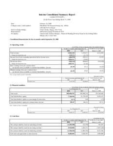 Interim Consolidated Summary Report < under US GAAP > for the Fiscal Year Ending March 31, 2009 Date: Company name (code number):