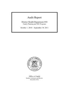 Audit Report District Health Department #10 Family Planning and WIC Programs October 1, 2010 – September 30, 2011