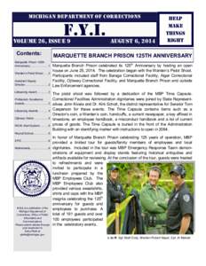 Michigan Department of Corrections  F.Y.I. Volume 26, Issue 9 Contents:
