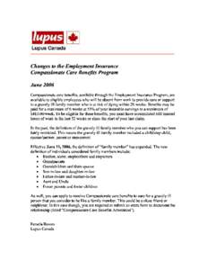 Lupus Canada Changes to the Employment Insurance Compassionate Care Benefits Program