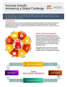 Inclusive Growth: Answering a Global Challenge Income inequality is one of the greatest challenges facing the world today. At MasterCard, we are working to align our business to deliver on innovations that help combat in