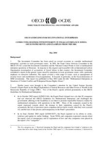 DIRECTORATE FOR FINANCIAL AND ENTERPRISE AFFAIRS  OECD GUIDELINES FOR MULTINATIONAL ENTERPRISES CONDUCTING BUSINESS WITH INTEGRITY IN WEAK GOVERNANCE ZONES: OECD INSTRUMENTS AND EXAMPLES FROM THE DRC