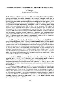 Analysis of the Version “Earthquake is the Cause of the Chernobyl Accident” N. V. Karpan, Eengineer-physisist, Kyiv, Ukraine