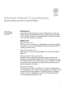 Internet-based Experiments  Methodology wextor.org  Helpful tips and solutions for typical problems when creating web experiments