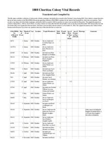 1808 Chortitza Colony Vital Records Translated and Compiled by  This file makes available a collection of vital records of births, marriages, and deaths that occurred in the Chortitza Colony d