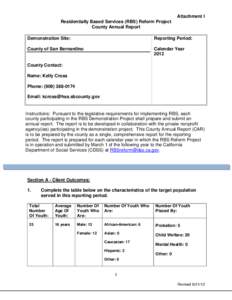 Attachment I Residentially Based Services (RBS) Reform Project County Annual Report Demonstration Site:  Reporting Period: