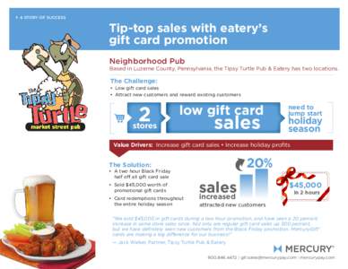 A STORY OF SUCCESS  Tip-top sales with eatery’s gift card promotion Neighborhood Pub